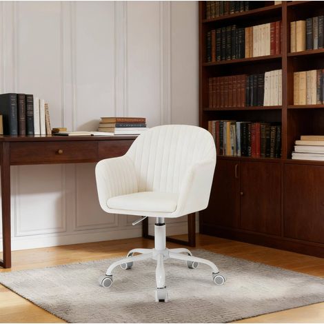 Bürostuhl höhenverstellbar drehbar Samt Cremeweiß OKMYHOME (1/5)