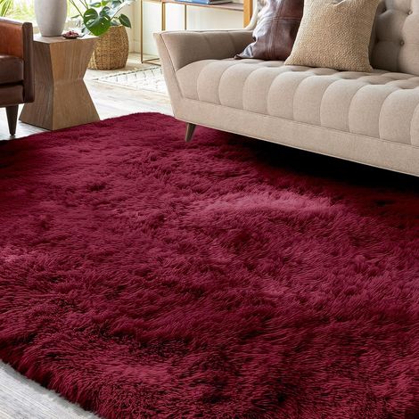 Tapis Shaggy Doux et Moelleux pour Salon et Chambre, Vin Rouge, 120x160 cm (1/5)