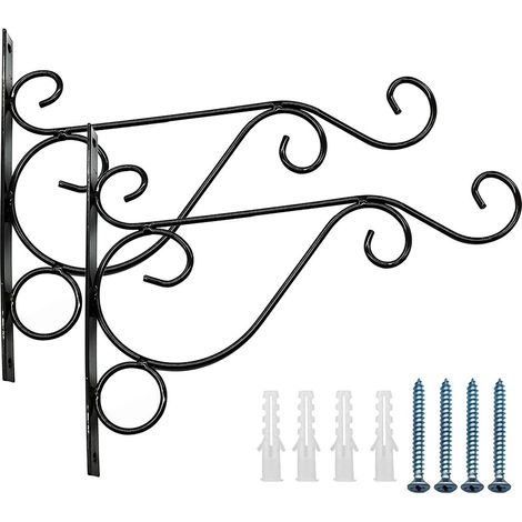 2PCS Support Métal pour Pots de Fleurs, Jardinières Suspendues, Crochets Extérieur Mural pour Plantes (1/5)