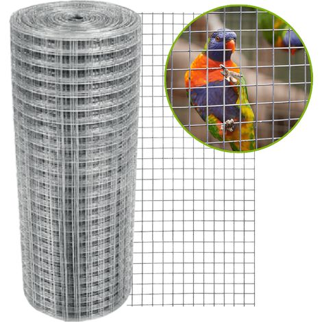 Clôture à domicile – Grillage volière soudé – Galvanisé – Maille 10 x 10 mm - Fil 0,90 mm - Longueur 25 m – Hauteur 1,00 cm – Couleur galvanisé (1/4)