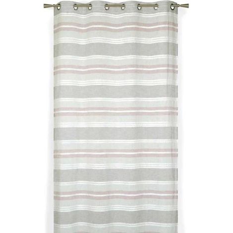 Voilage Rayé en Etamine Aspect Lin Vieux rose 140x240 cm