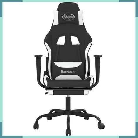 Chaise de jeu de massage - 345488 - Repose-pied avec massage - Tissu noir et blanc - Hauteur réglable (1/5)