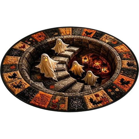 Tapis d'Halloween en velours cristal à effet optique hanté, illusion d'optique, tapis abstrait effrayant pour Halloween 60x60cm (1/5)