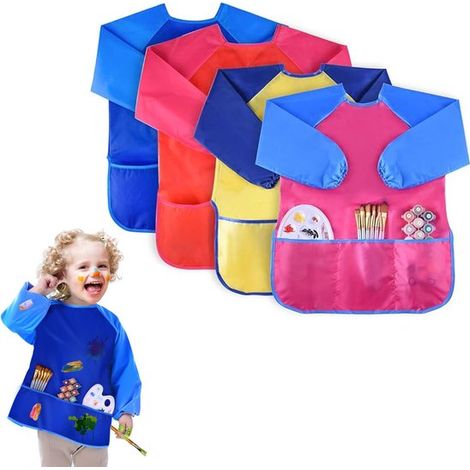 Lot de 4 tabliers enfant – 60x44 cm – 3 poches – Imperméable – Peinture, cuisine, loisirs créatifs – École et maison (1/5)