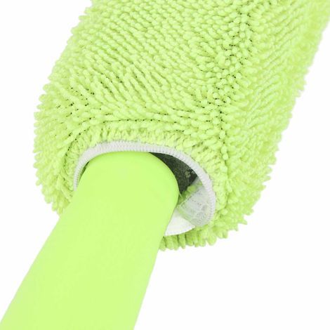 Brosse de lavage auto en microfibre, manche long, doux, réutilisable, outil de nettoyage jantes et pneus, vert, pour voiture. (1/4)
