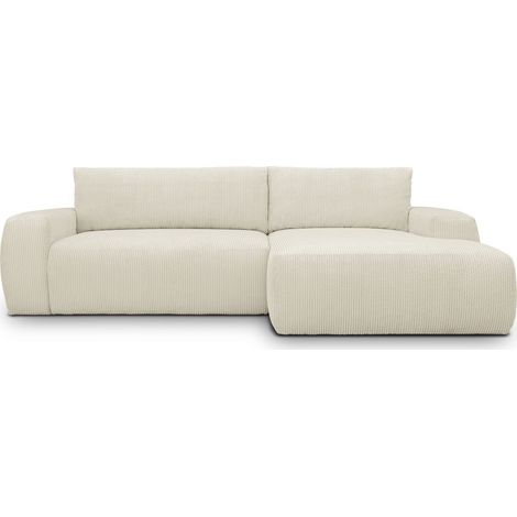 Canapé d'angle gauche convertible 3 places en velours côtelé beige - Sonny (1/5)