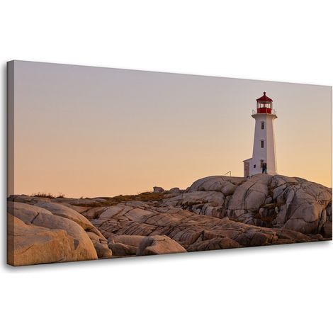 Leinwanddruck Natur Leuchtturm 80x40 cm Sonnenuntergang
