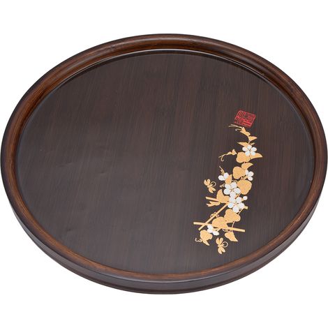 Plateau à thé en bambou, style japonais simple et élégant, en résine et noyer, pour la maison. Forme circulaire. (1/5)