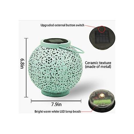 Lanterne solaire d'extérieur, lampe LED en métal étanche à suspendre, décoration (Lanterne verte)