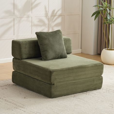 Dewalt –Floor Couch,Compression Sofa,Convertible Floor Sofa Bed-with Pillow Back Support Armrest,Comfy Single Sleeper Bed,Corduroy Fabric,for Living Room Bedroom,Olive (1/5)