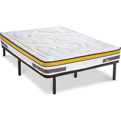 Ensemble Matelas Aubertin Ressorts ensachés Accueil mémoire et sommier cadre métal - 180 x 200 cm (1/5)