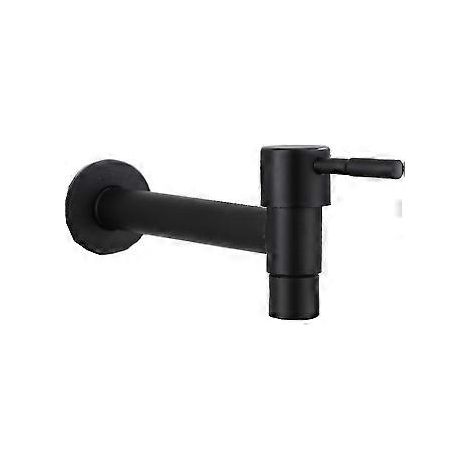 Mop-Pool-Armatur, schwarze Wandarmatur, Wandarmatur für Kaltwasser, wassersparende Edelstahlarmatur für Bad, Waschbecken, Balkon, Küche -