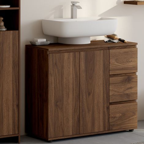 Mueble de baño TOMI con armario y 3 cajones efecto nogal