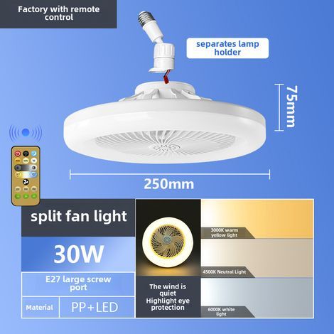 Ventilateur plafond LED, économe, culot E27, 3 couleurs, silencieux, télécommande (blanc 30W, diffuseur huiles essentielles, tête universelle) (1/5)