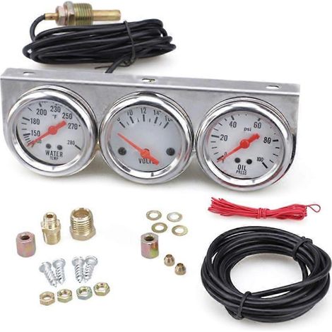 Voltmètre mécanique, manomètre pression d'huile et thermomètre d'eau - Jauge triple pour tableau de bord. (1/4)