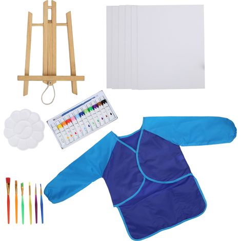 Kit de peinture acrylique DIY pour enfants, pinceaux éducatifs, tablier, kit de peinture pour enfants, bleu (1/5)