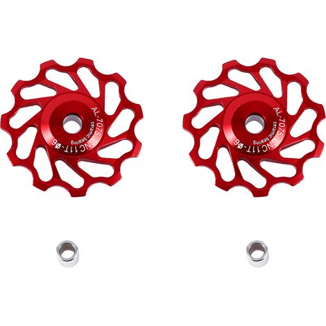 2 galets de dérailleur arrière en alliage CNC pour VTT et vélo de route (rouge 11T) (1/5)