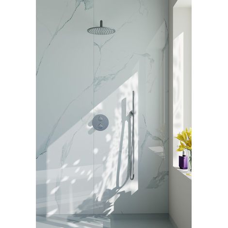 FugaFlow Eccelente Acces Ensemble de douche de tête encastré - rond - thermostatique - bras mural - douche de tête 25cm - douchette à main sur barre - (1/5)