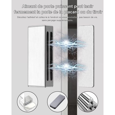 Aimant de Porte Placard Puissant Adhesif Lot de 2 Loquets Magnétiques de Porte sans Vis sans Perçage pour Placard de Cuisine Aimant Meuble 12 KG Aimant Fermeture Autocollant pour Tiroir (1/3)