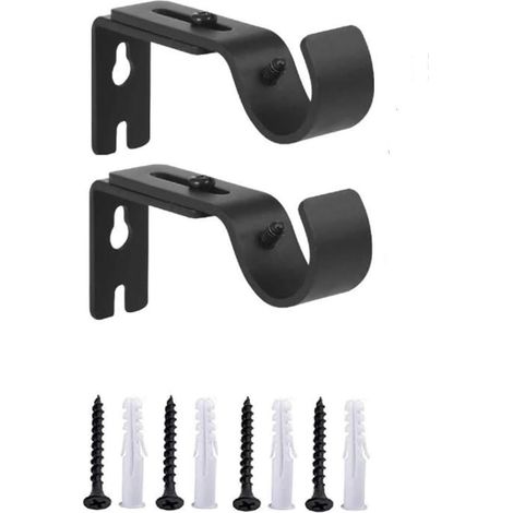 Fei Yu Lot de 2 supports muraux réglables pour tringle à rideaux en métal robuste - Longueur réglable de 3 à 12 cm - Noir (1/5)