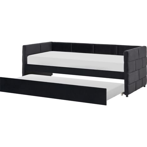 Cama nido glamurosa de terciopelo 90 x 200 cm con somier gris negro Chavonne (1/5)