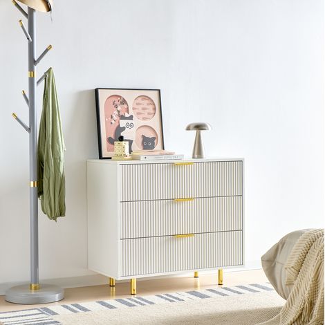 Cassettiera 3 cassetti in MDF bianco con gambe metallo OKMYHOME (1/5)