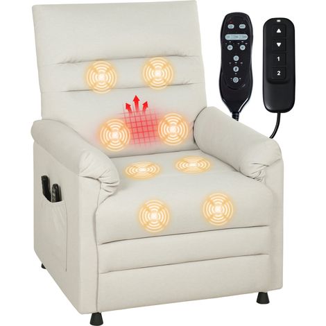 Fauteuil relax électrique massant et chauffant, fauteuil inclinable, repose-pieds, moteur silencieux, 82x99x106cm, crème