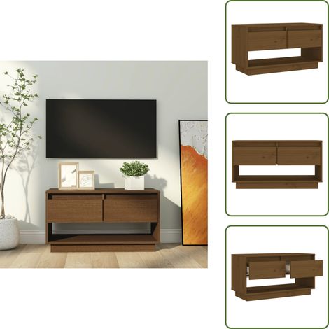 Meuble TV Marron miel 74x34x40 cm Bois de pin massif - Meuble Tv - Meuble Tv Bois - Meuble Tv Design - Meuble Tv Moderne - Étagère Murale (1/5)
