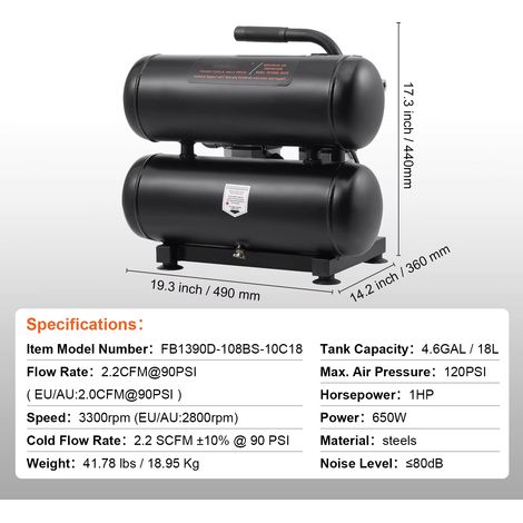 Compresseur d'air compresseur d'air sans huile pompe de compresseur Portable silencieuse pour la gonflage des pneus de réparation automobile-18L (1/5)