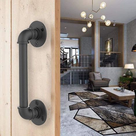 30CM 12 pouces poignée de porte rétro pour quincaillerie de meubles de porte de grange coulissante 1PC, poignée de porte noire (1/5)