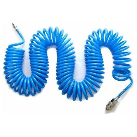 Tuyau spiralé à air comprimé 15m – Diamètre 8mm – Pression 10 bar – Raccord rapide 1/4 pouce – Flexible et résistant aux chocs (1/3)