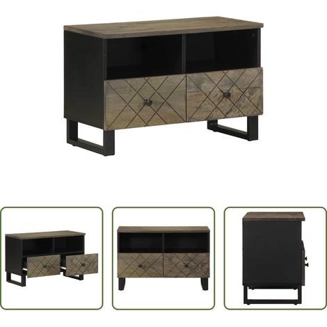 vidaXL Schrank für Fernseher - TV-Schrank Schwarz 70x33x46 cm Massivholz Mango (1/5)