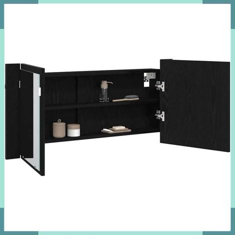 875044 Cabinet Miroir LED avec étagère Chêne noir 100 x 12 x 45 cm (1/5)