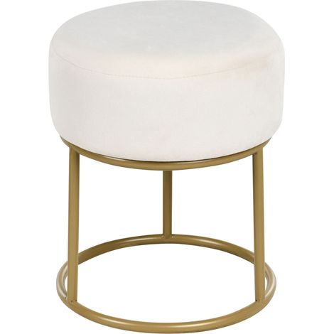 Footstool Off-White Velvet with Gold Metal Base Glam Modern DELCO