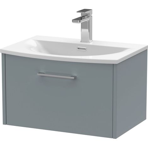 Winshill Contemporary 1 Drawer Wall Hung Vanity Unit with Curved Basin, Grey, 600mm