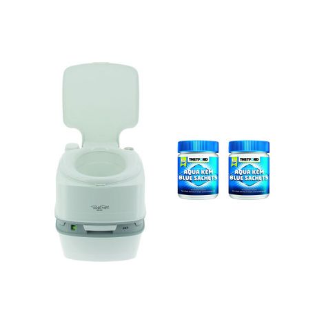 PACK THETFORD Toilette Portable 21 Litres 100% Autonome + 2x15 Sachets Traitement des Matières Camping car (1/5)
