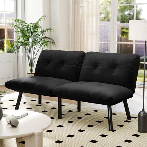 Sofá cama de 2 plazas con respaldo ajustable, tapizado, para salón, color negro.