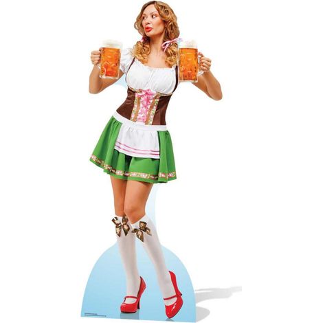 Figurine en carton Oktoberfest serveuse avec 2 bières hauteur 182 cm (1/4)
