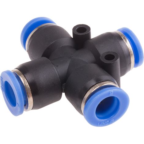 Adaptateur tube à tube croisé RS PRO vers Enfichable, 8 mm Enfichable, 8 mm ( Prix pour Paquet de 10 )