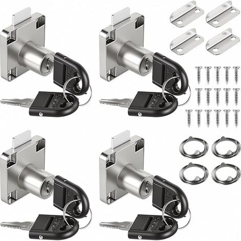 4pcs 22mm Mailbox Lock, Office Drawer Lock with Key Accessories, Stainless Steel for Furniture Cupboard Cylinder - Use for Closet (1/5)