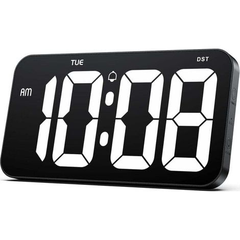Große digitale Wanduhr, 10,2 cm große Ziffern, automatische Zeitmessung, 12-Stunden-Wochentagsanzeige, 24-Stunden-Anzeige, batterielos