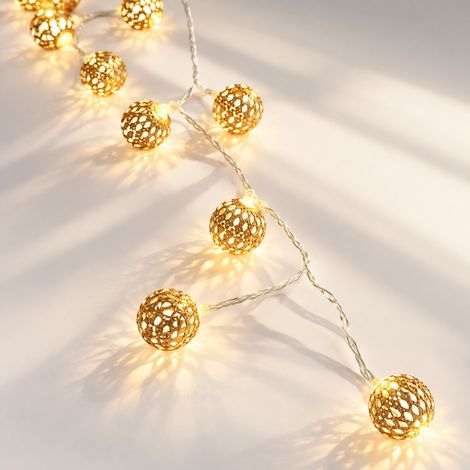 Guirlande LED Marocaine Boules Dorées - Décoration Fête Batterie 1.5m 10 Lampes (1/5)