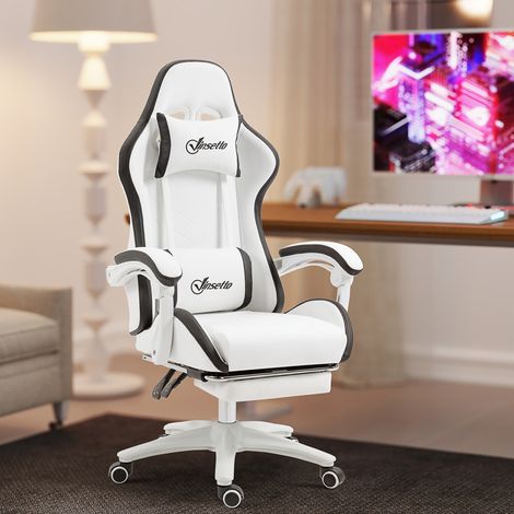 Mobilier Siège gaming fauteuil dossier inclinable 135° avec appui-tête repose-pieds 65l x 65P x 121-129H cm et - blanc noir