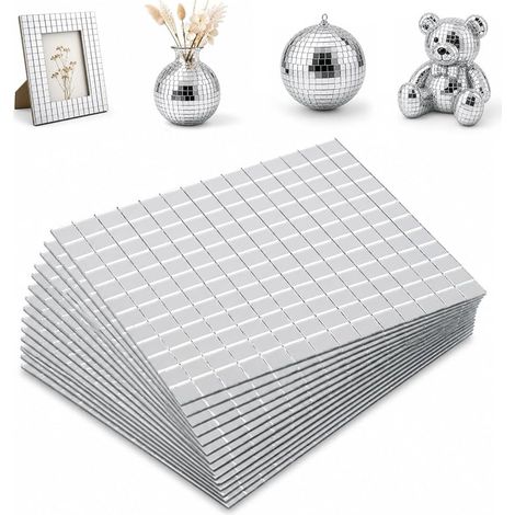 12000 Pièces Mosaique Miroir Autocollant, 5 x 5 mm Facettes Disco a Coller, Carreaux de Mosaïque en Verre, Mini Autocollants Muraux Carrés pour Boule Disco, Muraux, Restaurant, Bain (1/5)