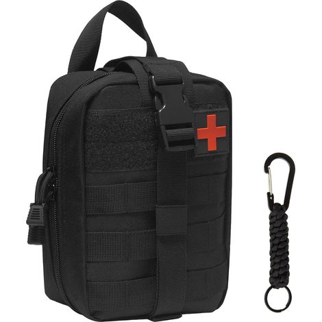 Trousse de Secours Militaire Vide, Pochette EMT IFAK Médecine Tactique, Rip-Away Sac étanche Molle de Premiers Secours EDC Survie de Poche pour Randonnée Camping (Noir avec 1 Mousquetons) (1/5)