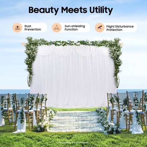 3 m x 3 m blanc 68DD Ice Silk fond de mariage rideau avec swag amovible tissu décoratif polyvalent pour studio photo, fête, scène, théâtre
