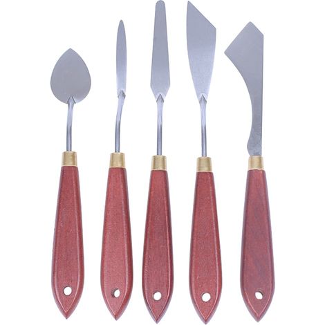 Spatule Peinture - Lame En Acier Inoxydable - Poignée En Bois - Pour Mélange De Peinture À L'huile Et Aquarelle - Lot De 6 (1/5)