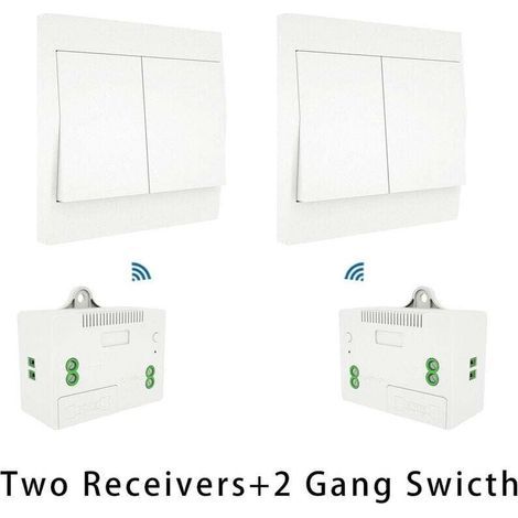 Kit interrupteur et récepteur sans fil 110-230V Interrupteur auto-alimenté Appareil d'éclairage télécommandé, modèle: Blanc 2 récepteurs interrupteur 2 gangs