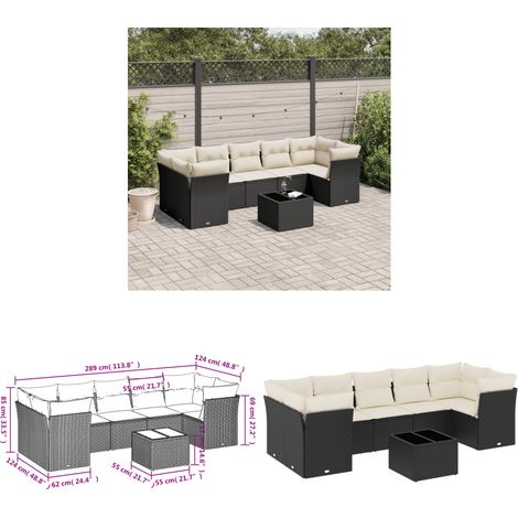 8-tlg. Garten-Sofagarnitur mit Kissen Schwarz Poly Rattan - Gartensortiment - Outdoor Möbel - Lounge Set - Rattan Sofa - Gartenlounge - Home & Living (1/3)