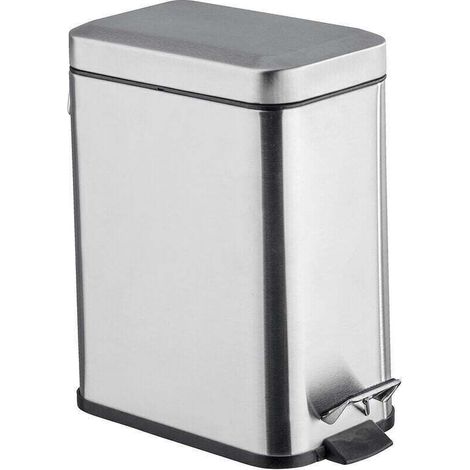 Petite Poubelle Salle de Bain, Poubelle à pédale 5L, Square, Acier inox, 14x29,5x28 cm, aspect mat (1/3)